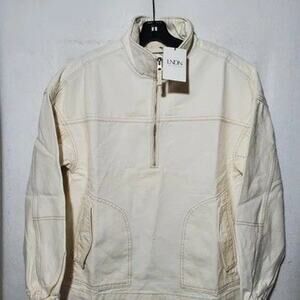 LNDN Landon Denim Jacket Womens XS Natural Half Zip Anorak Organic Cotton Denim